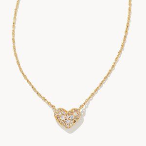 Kendra Scott Ari Gold Pave Crystal Heart Necklace in White Crystal